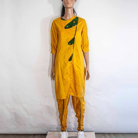 70s Yellow Silk Indian Dhoti Sherwani S M